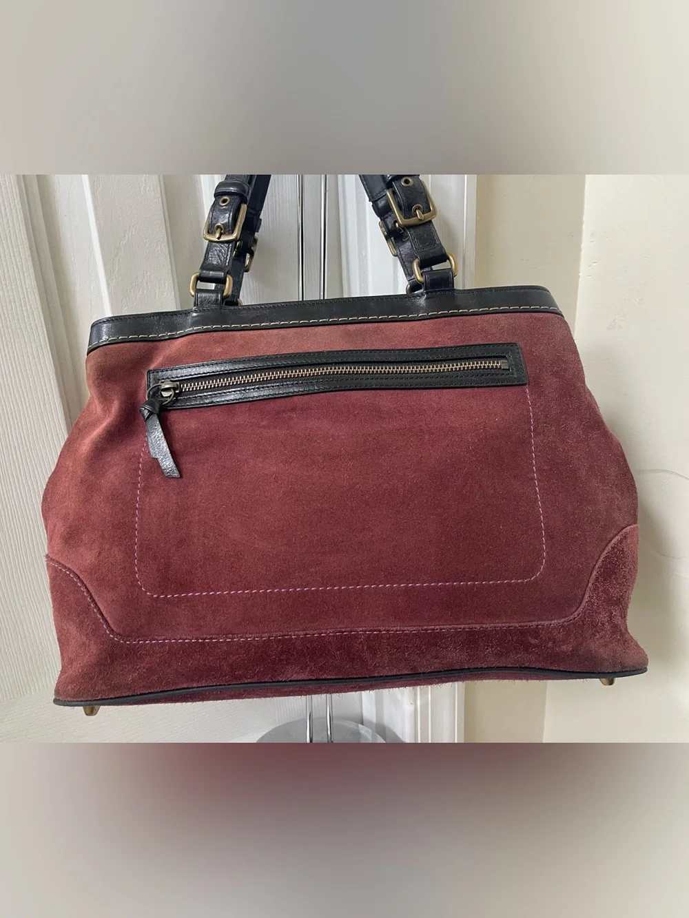 Coach Hamptons suede Bag with Black Leather Trim